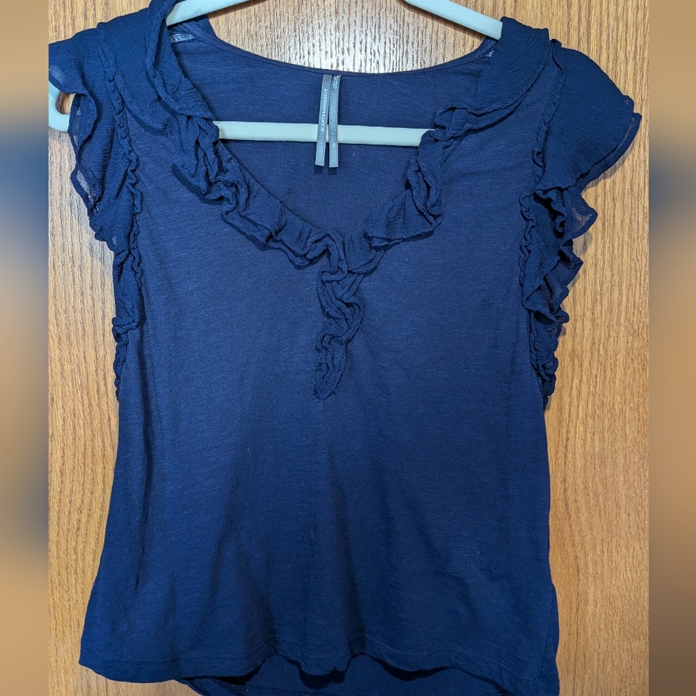 Anthropologie Midnight Blue Ruffle Blouse